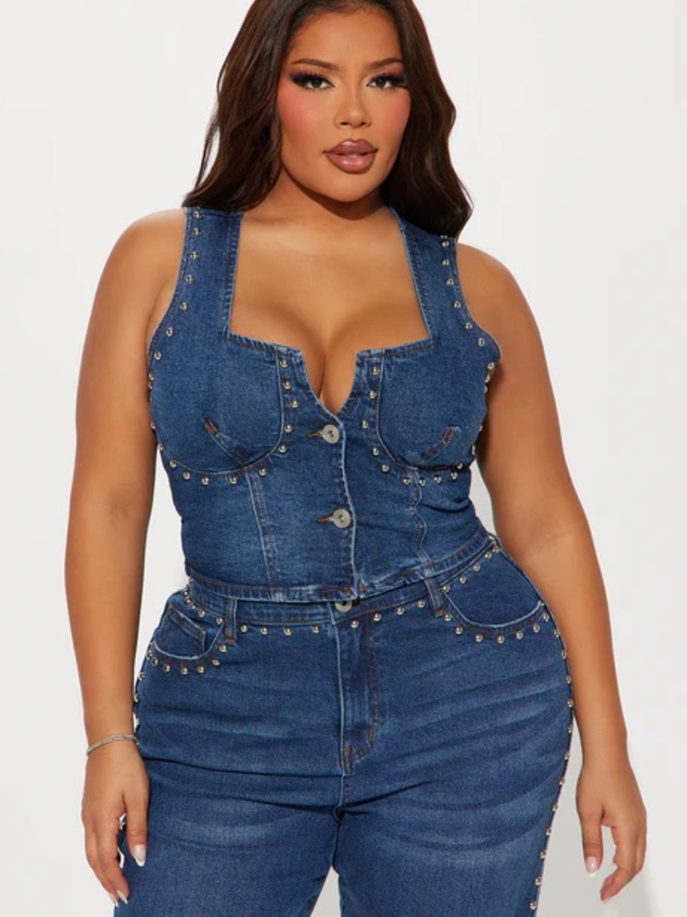 Fashion Nova Studded Denim Corset Crop Top Y2K Western Cowgirl Moto Jean Bustier - Picture 5 of 5